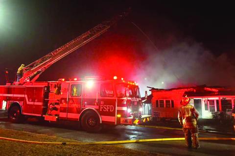The Franklin Springs Fire Department responded Wednesday to help the Royston Fire Department battle a house fire in Royston. (Photo courtesy of the Franklin Springs Fire Department Facebook page)