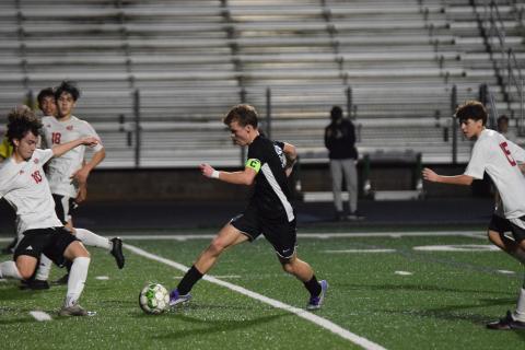 Eli Cooling led Franklin County in a game Friday against Madison County at FCHS. Cooling tied the school record for career goals in the Madison County game and then broke the record Tuesday against Towns County in Hiawassee. (Photos by Shane Scoggins)
