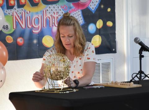 Royston MainStreet Manager Kelly King calls out a number during a dry run of the City of Royston’s new Bingo game that will begin April 2 at the Depot. (Photo by Shane Scoggins) 