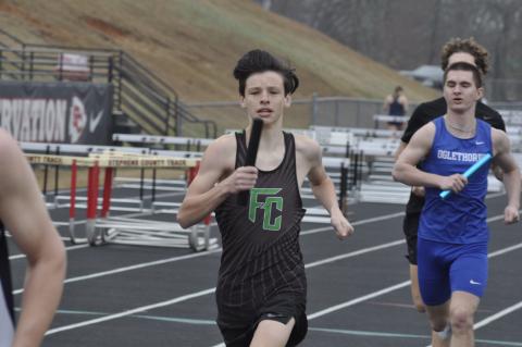 Blane Dodson runs a relay leg at the Currahee Relays Saturday in Toccoa. (Photo courtesy of The Toccoa Record)