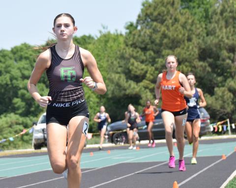 Franklin County’s Savannah Jackson led the Lady Lions to the Region 8AA track championship. Jackson won the 800, 1,600 and 3,200 and also placed in a relay event to earn the track meet’s High Points Trophy. (Photo by Shane Scoggins)
