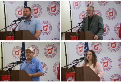 Candidates for the District 3 and District 4 seats on the Franklin County Board of Commissioners spoke Saturday at a candidates' forum sponsored by the Franklin County Republican Party. (Photos by Shane Scoggins)