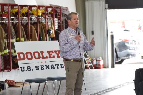 Georgia Gov. Brian Kemp visited the Franklin Springs Fire Department Thursday on a campaign stop for U.S. Senate candidate Derek Dooley.