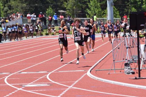 Will Gipson comes to the line to win the Georgia Class AA State Championship in the 1,600 meters Thursday in Athens. The win was Gipson’s third state championship in the last year. He added a fourth, in the 3,200 meters, later in the same meet. (Photos by Shane Scoggins)