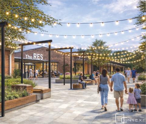A conceptual drawing shows a plan for the exterior of a new community hub called “The RES” planned at the former Royston Elementary School campus.