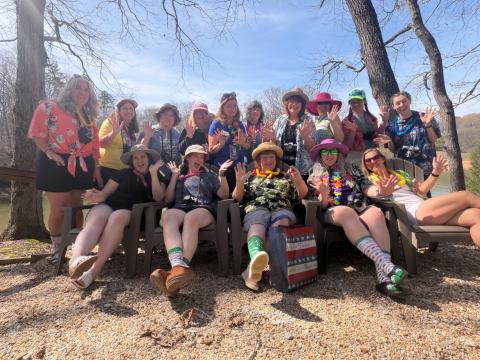 Taking part in a scrapbooking retreat on Lake Hartwell earlier this year were (front, from left) Helena Barfield, Emma Barfield, Nancy Rowland, Darlene Eades, Michelle Covel, (back) Kelly Barfield, Karen Turner, Tonya Bunch, Donna Ialungo, Debbie Tardella, Donna Goenner, Cheyney Morgan, Andrea Raphael, Victoria Richardson and Audrey Covel.