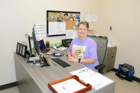 Franklin County Schools Support Person of the Year, Stephanie Martin, has been described as the glue that holds the place together and the person that makes sure everything runs smoothly. Martin worked  the past nine years as bookkeeper for the high school’s CTAE department but has recently transferred to South Franklin Elementary. She said it’s easy to be a great support person when you have great people to work with.  (Photo by Charlie Eavenson)