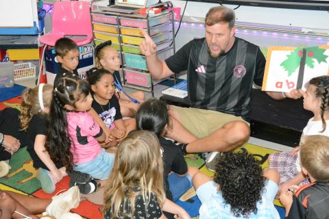Tyler Matthews works with the kids in different classes at Lavonia Elementary School, helping teach English to the speakers of other languages (ESOL). For 12 of his 16 years at LES he taught kindergarten. He now spends full-time as the school’s ESOL teacher. He’s also the Student Pastor at Pleasant Hill Baptist Church in Martin. He has been named LES teacher of the year twice and this year he was awarded the title Teacher of the Year for all of Franklin County School System. (Photo by Charlie Eavenson)