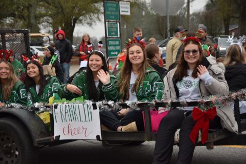 The Franklin County High School Cheerleading Squad (pictured in last year's Lavonia Christmas Parade) will be one of the FCHS teams and organizations set to participate next week in a Homecoming Parade in Royston.