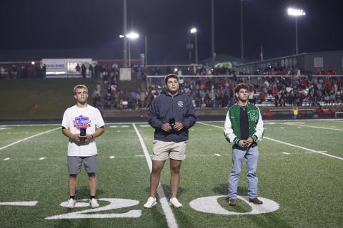 Championship rings were presented Friday to (from left) Josh Baughcum, Candler Stone and Will Gipson for state championships won during last school year.