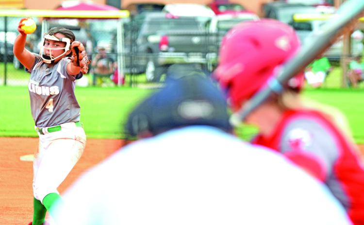 Pitcher Jayden Gailey prepares to throw a pitch to a Madison County batter Saturday at FCHS. (Photo by Scoggins)