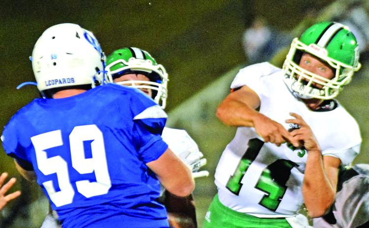 Everett Haselden (above) throws a pass during Friday's game against Banks County in Homer. The junior quarterback finished with 142 yards passing.
