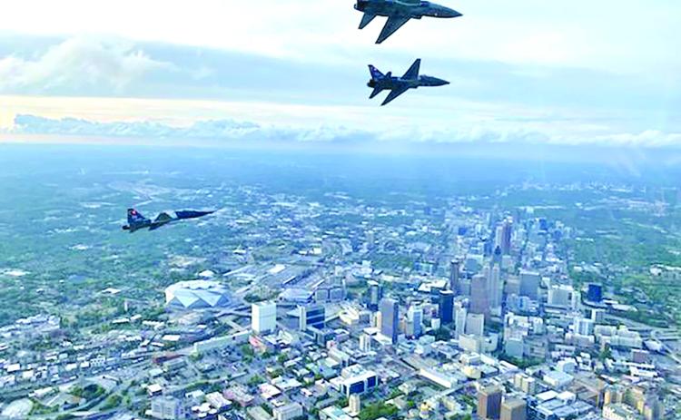 Franklin County native Capt. Steven Barrett was one of the U.S. Air Force pilots taking part in a flyover of Truist Park April 9 for the Atlanta Braves home opener. (Photo courtesy of Capt. Steven Barrett via Josh Bentley)