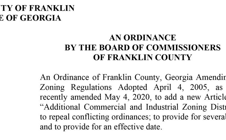 A new version of the Franklin County zoning law that pertains to businesses and industries will be considered by commissioners on July 12.