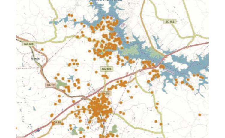 A map provided by Iron Grid Networks shows the areas of concentrated interest for improved internet.