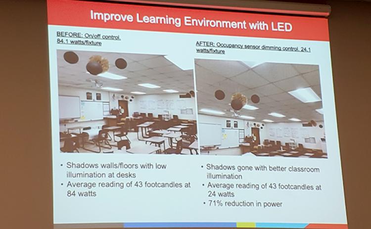 Nathan Bartlett of Georgia Power shared the benefits of new LED lighting for classrooms at the Franklin County Board of Education work session last week.