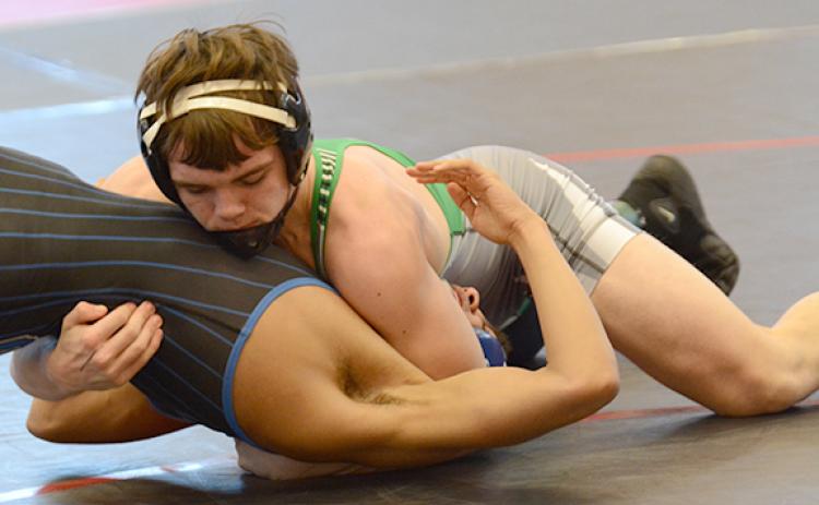 Jacob Baughcum won the Area 8AAA championship at 138 pounds. (Photo by Scoggins)