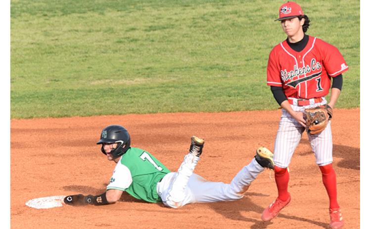 Dee Oliver slides safely into second during Monday’s game with Stephens County in Carnesville. (Photo by Scoggins)