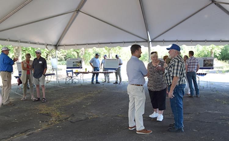 Representatives from Vulcan Materials pitched a large tent Tuesday in order to meet with citizens and neighbors of a proposed quarry on Highway 59 just outside Lavonia. (Photo by Sinclair)