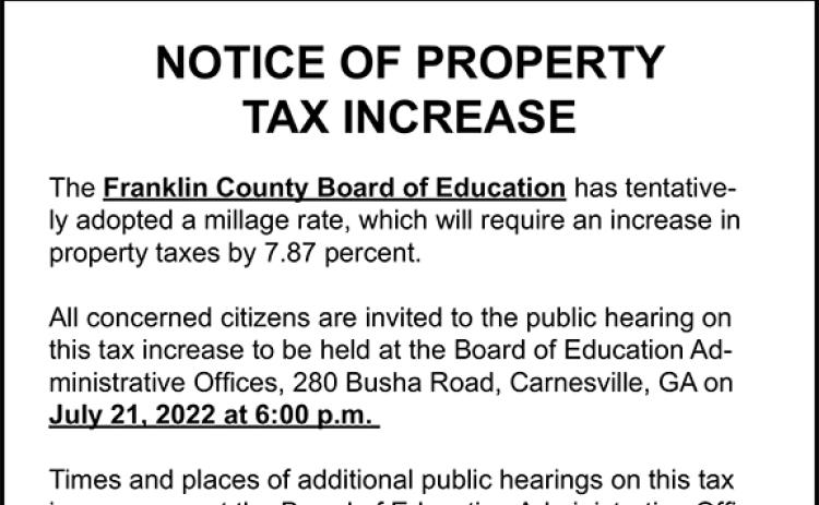 By state law, when property values increase due to inflation, local governments must cut the millage rate to account for that increase or advertise a property tax increase and hold three public hearings.
