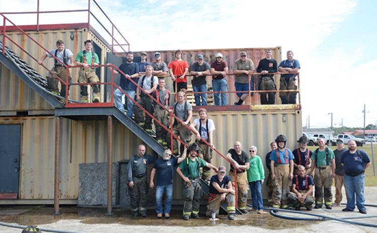 Firefighters from a number of Franklin County and neighboring departments conducted live burn training Saturday at the Lavonia Fire Department Training Center. (Photo by Scoggins)