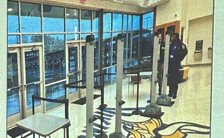 A photo included in a Powerpoint presentation Tuesday at a school safety forum shows new weapon detection devices like the ones that will be purchased and installed by the Franklin County School System. (Photo by Raese)