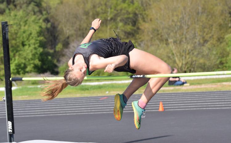 Kadyn Crowe won the high jump in Franklin County’s final home track meet last week at Ed Bryant Stadium.