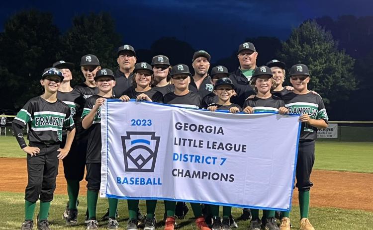 Members of the District 7 champion Franklin County Little League baseball team were Hayes Roberts, Lawson McFarlin, Abel Williamson, Luke McFarlin, Gavin Holman, Cole Adams, Talen Bryson, Caleb Smith, Mike Dinapoli, Abram Torres, Ayden Waggoner and Nolan Gibson. The team is coached by Lee McFarlin, Brad Gibson, Jake Holman and Kevin Crump. (Photo courtesy of Franklin County Little League)