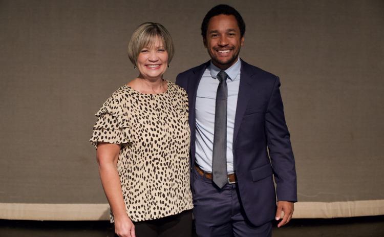Georgia Teacher of the Year Michael Kobito spoke to Franklin County faculty and staff members during Monday’s Convocation. (Photo by Raese)