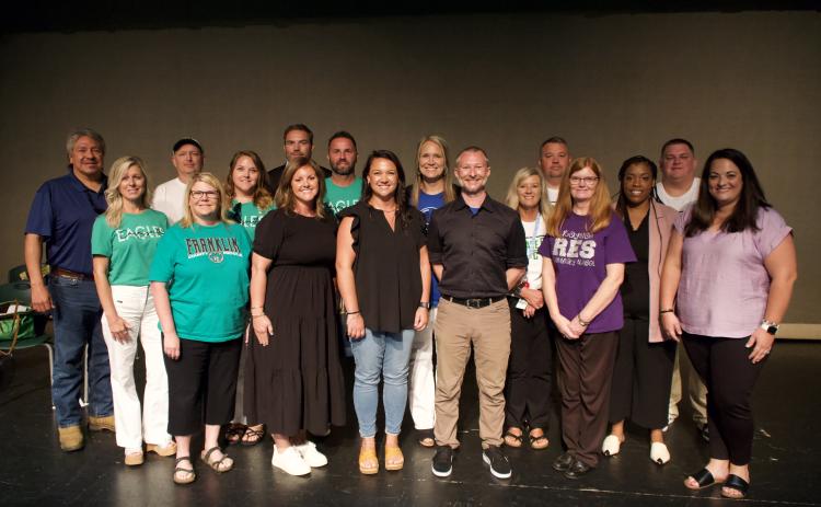 Franklin County principals recognized Teacher and Support Person of the Year winners from their schools during Monday’s Franklin County School System Convocation ceremony. Principal Delina Wester recognized Carnesville winners teacher Mike Schyck and support person Katie Davenport, Principal Kasey Haley recognized Lavonia winners teacher James Tanner and suppport person Elise Johnson, Principal Quowanna Mattox recognized Royston Elementary winners teacher Meridith Jordan and support person Toni Millsaps, Pr