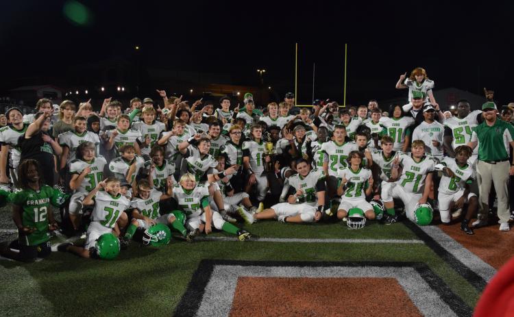 The Franklin County Middle School Cubs celebrate their second consecutive region football championship Thursday in Hartwell. (Photo by Scoggins)