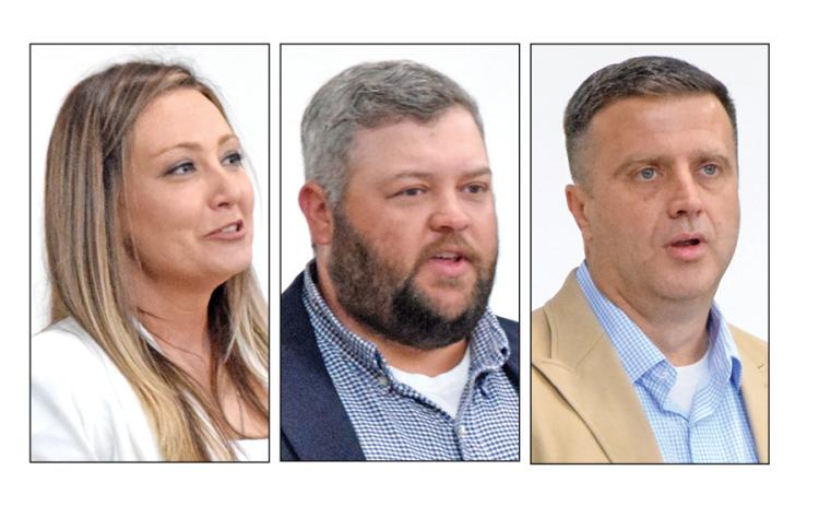Candidates for chairman of the Franklin County Board of Commissioners – (from left) Courtney Long, Colt Hart and Nic McFarlin – took part in a candidates’ forum Saturday sponsored by the Franklin County Republican Party at Franklin County High School. Candidate Joe Greene could not attend due to being out of town for a family obligation.