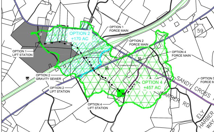 The Franklin County Industrial Building Authority is recommending that county officials pursue one of two options to provide sewer service industrial property off Exit 160 on I-85. (Map courtesy of Franklin County IBA)