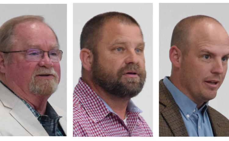 Candidates for the District 2 seat on the Franklin County Board of Commissioners – (from left) Mark Sewell, Cory Pulliam and Sam Freeman – took part in a Republican Party candidates’ forum March 23 at Franklin County High School.