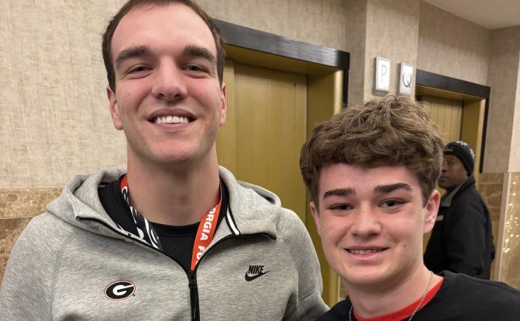 Grandson William NeSmith, 16, while at the Sugar Bowl, got a chance to chat with Dawg quarterback Gunner Stockton. Currently a sophomore at Talullah Falls School, William plans to attend the University of Georgia.