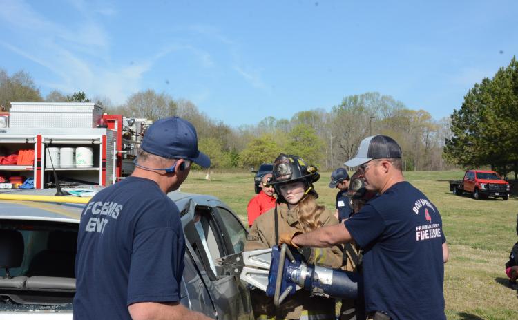 Jayden Collins was one of the lucky students who got to suit up Friday as a fire fighter during Career Day at Franklin County Middle School.