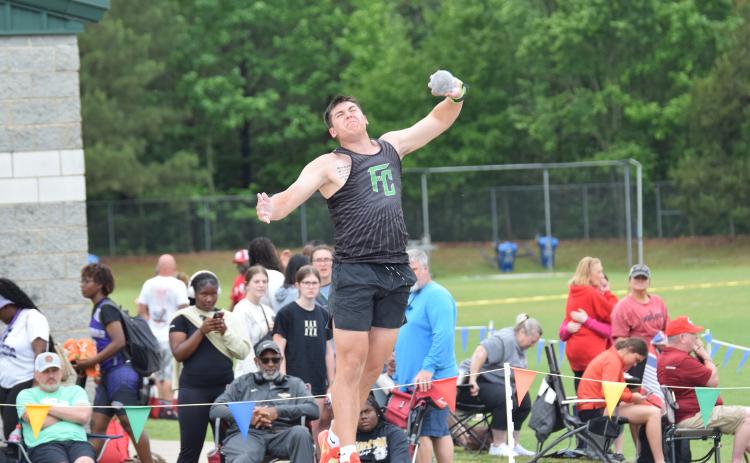 Candler Stone posted a throw of 55’6” during the state sectional meet Saturday at East Jackson High School. The throw was best in the state in Class AA this year and the third best of any classification. He will throw for a state championship Saturday, also at East Jackson. (Photos by Scoggins)