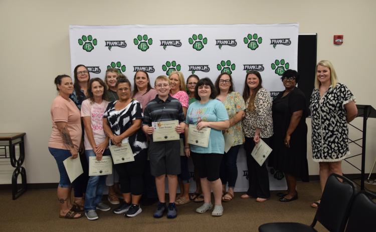 Franklin County School Nutrition staff members, bus drivers and volunteers who made the No Kids Hungry Summer Feeding Program a success in June were honored last week by the Franklin County Board of Education. (Photo by Shane Scoggins)