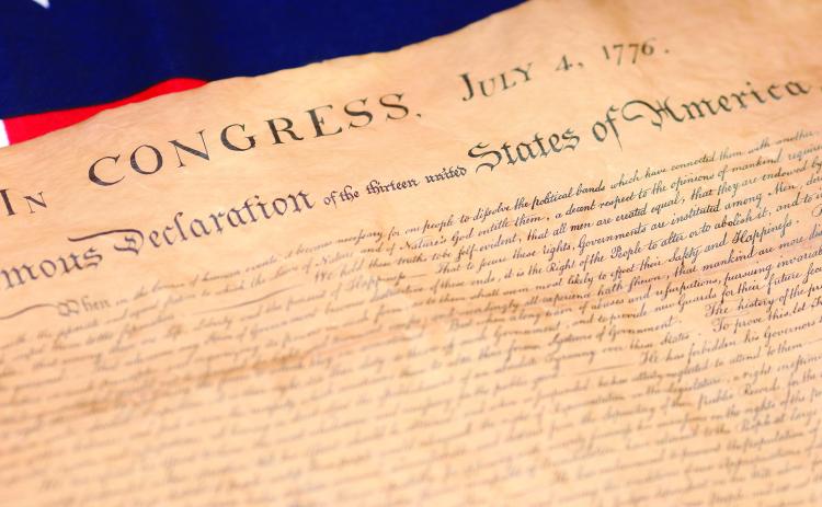 The Declaration of Independence signed July 4, 1776