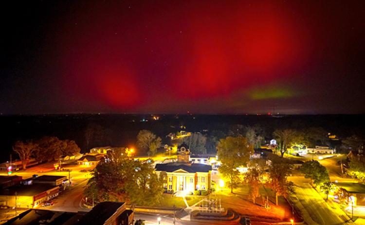 Brandon Negron of Greyroom Industry took this drone shot of the Northern Lights, also known as the aurora borealis, in the sky over Carnesville Tuesday night.