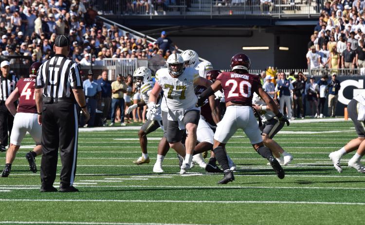 Franklin County native Keylan Rutledge, pictured during a Georgia Tech game against Virginia Tech this past season, will play in the Panini Senior Bowl Saturday in Mobile, Ala. (Photo by Shane Scoggins)