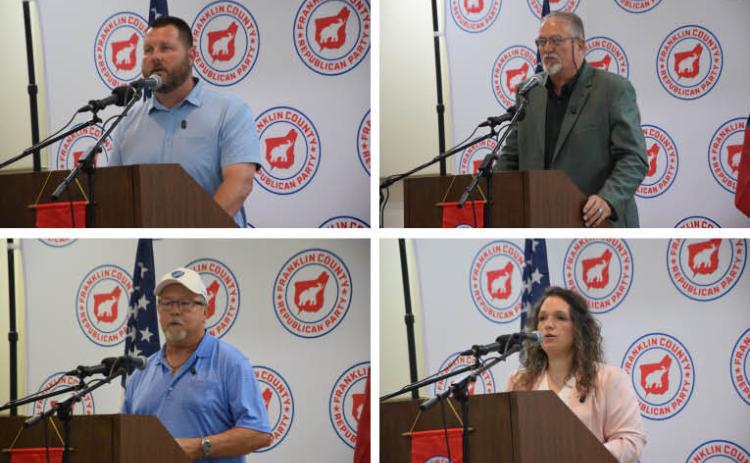 Candidates for the District 3 and District 4 seats on the Franklin County Board of Commissioners spoke Saturday at a candidates' forum sponsored by the Franklin County Republican Party. (Photos by Shane Scoggins)
