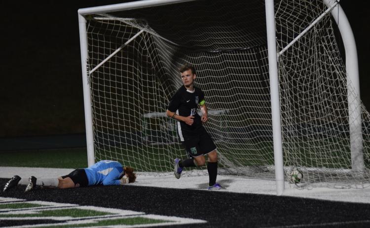 Eli Cooling, who was recently named All-Region 8AA Player of the Year, reacts after a goal in Franklin County’s first ever state playoff game victory.