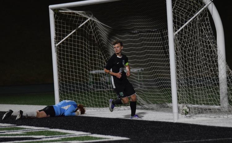 Eli Cooling, who was recently named All-Region 8AA Player of the Year, reacts after a goal in Franklin County’s first ever state playoff game victory.