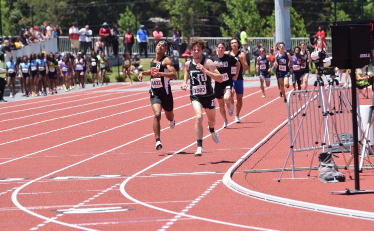 Will Gipson comes to the line to win the Georgia Class AA State Championship in the 1,600 meters Thursday in Athens. The win was Gipson’s third state championship in the last year. He added a fourth, in the 3,200 meters, later in the same meet. (Photos by Shane Scoggins)