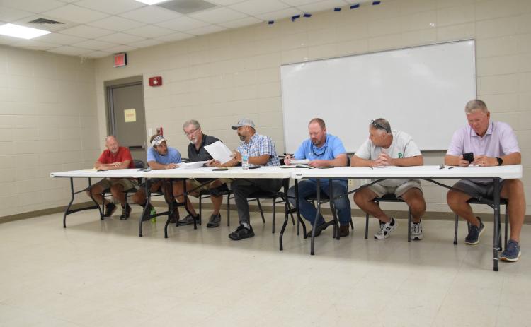 The Franklin County Recreation Commission (from left) Recreation Department Director Randall Gailey, Wesley Varner, Allen Bryant, Chairman Andy Myers, Franklin County Commissioner Josh Smith, Greg Cary and Eric Burrell met Monday.