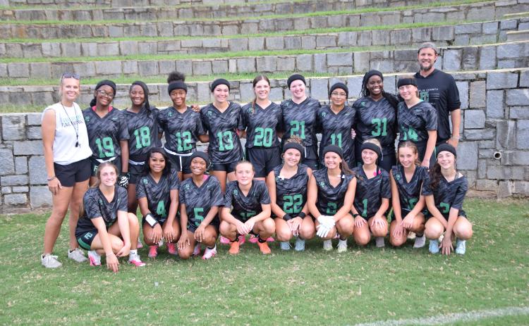 The Franklin County Lady Lion flag football team’s members are Britton Dove, Khloe Kelly, Chloe Schnider, Nykia Johnson, Zy Merrit, Bryleigh White, Lu Prez Ruiz, Desmariah Johnson, Myla Stratton, Palmer Law, Kate Finger, Allie Duncan, Shanyiah Oglesby, Jyhia Sturghill, Elizabeth Stratton, Autumn Rich, Lille McGee and Asia Cunningham. The team is coached by Head Coach Bailee Breedlove and Assistant Tyler Matthews.