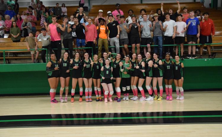 The Franklin County Lady Lion volleyball team advanced to the Elite Eight of the state tournament with a three-set sweep of Lamar County Wednesday in the Lion's Den. (Photo by Shane Scoggins)