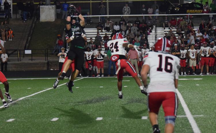 Franklin County’s cheerleaders and fans came out Friday to support the Lions in their Region 8AAA opener against rival Stephens County. The visiting Indians won 42-14, despite five passes caught by Jett Whitworth (above photo).