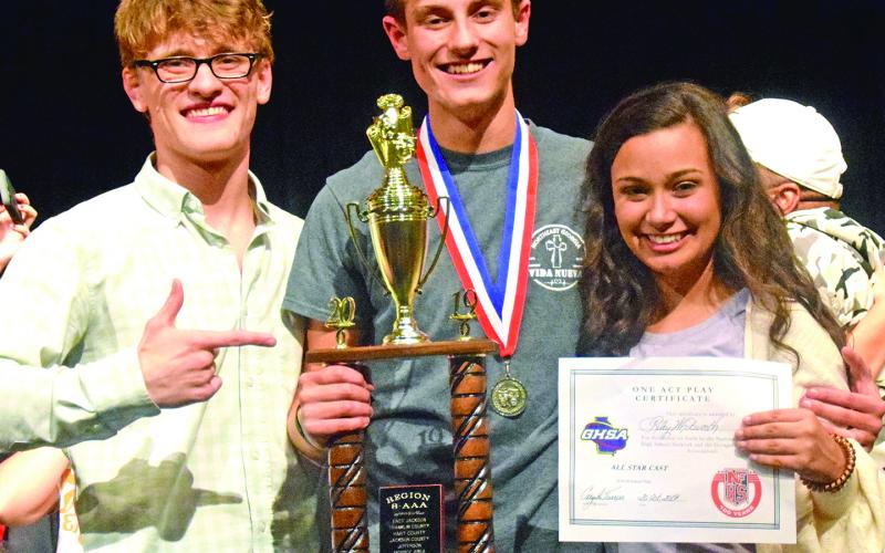 FCHS performers (from left) Matt Pressley, Jayce Kimsey and Riley Whitworth picked up individual region honors in the One Act competition. Kimsey was named Best Actor in Region. Pressley and Whitworth were named to the All-Star cast.